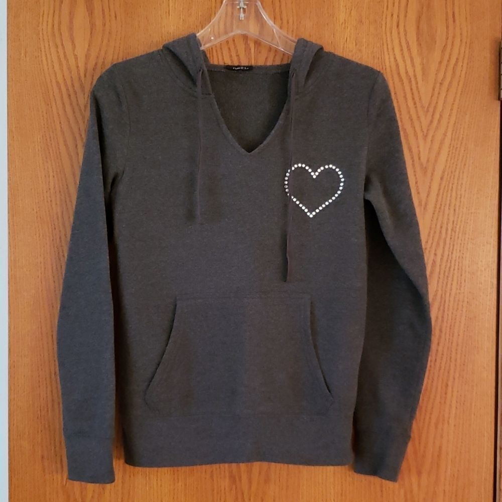 Rue21 Dark Gray Hoodie with Rhinestone Heart Sz S